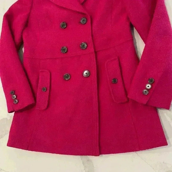Ann Taylor Loft Magenta Pink Peacoat WoolBlend Womens 6 Outerwear Classic Preppy - Picture 2 of 7